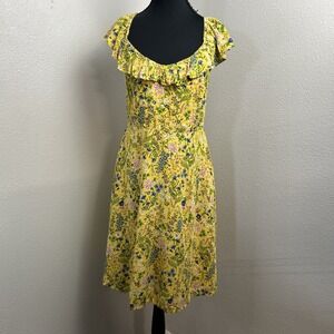 Old Navy Cami Dress Womens M Yellow Floral Cottagecore Resort Beach Flowey Lined